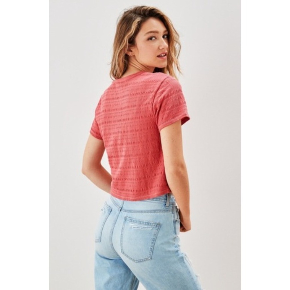 New American Eagle Smocked Crop Top Large Short Sleeve Textured Vacation - Picture 2 of 10
